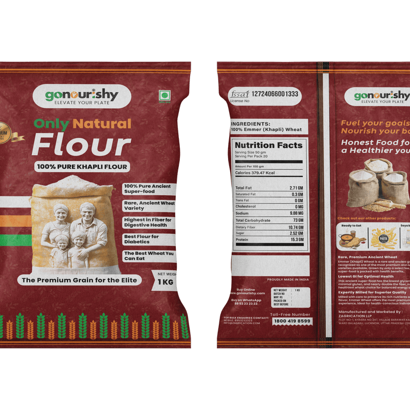 100% Khapli (Emmer) Wheat Flour – 1 Kg - Flour - gonourishy estore