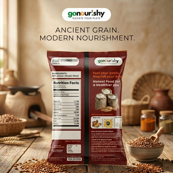 100% Khapli (Emmer) Wheat Flour – 1 Kg - Flour - gonourishy estore