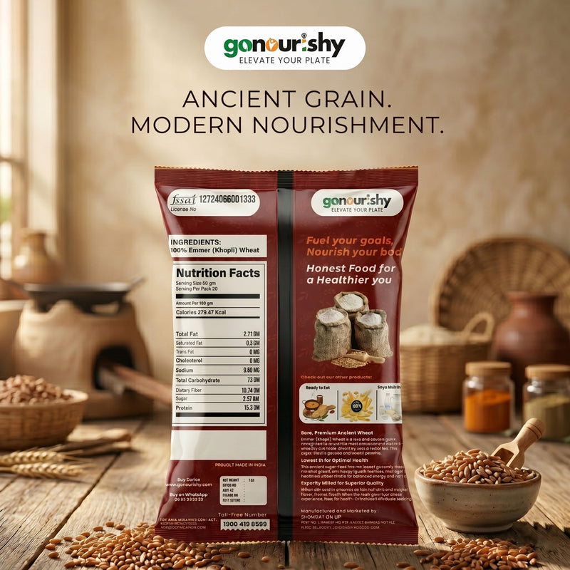 100% Khapli (Emmer) Wheat Flour – 1 Kg - Flour - gonourishy estore