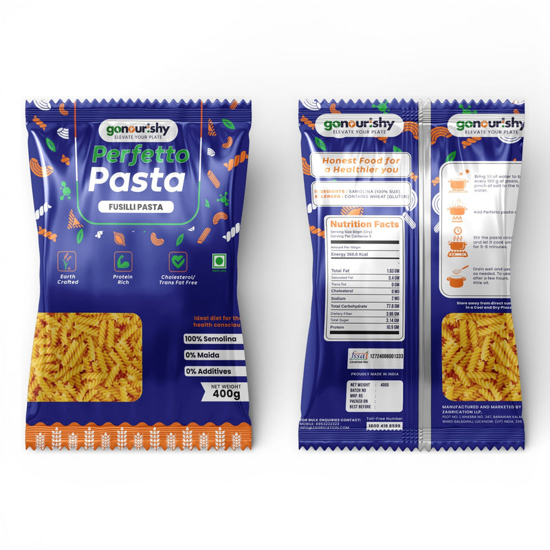 100% Sooji Fusilli Pasta – 400 gm - 100% Sooji - gonourishy estore