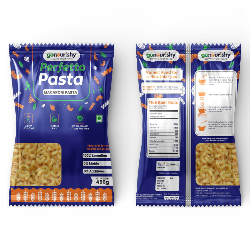 100% Sooji Macaroni Pasta – 450 gm - 100% Sooji - gonourishy estore