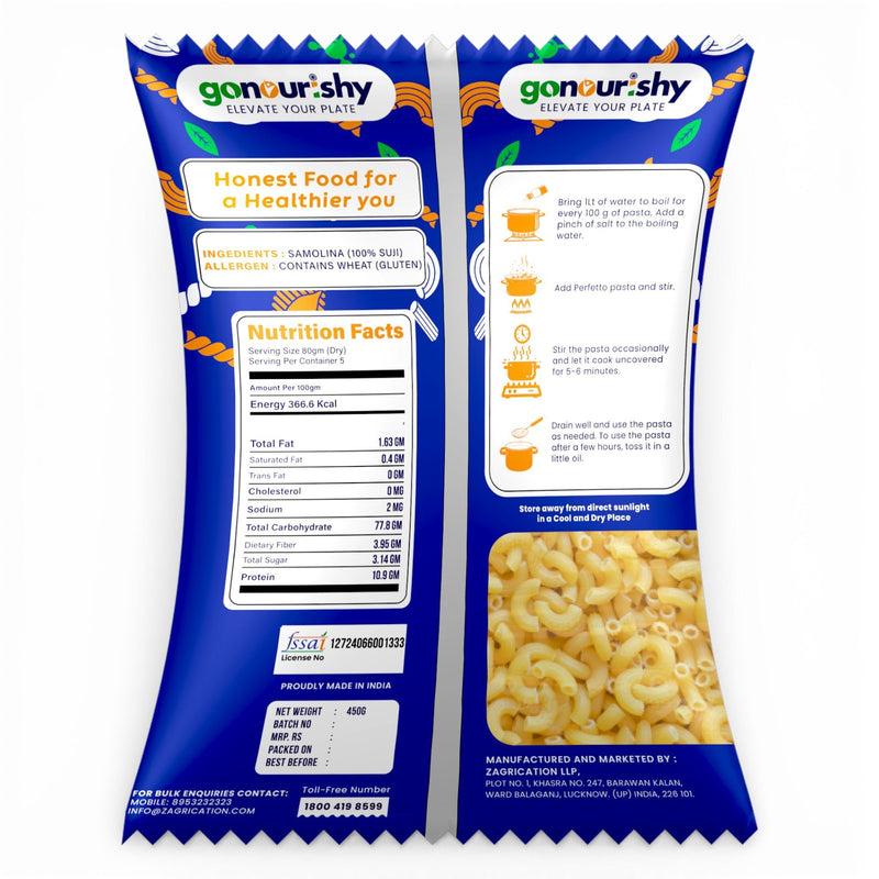 100% Sooji Macaroni Pasta – 450 gm - 100% Sooji - gonourishy estore