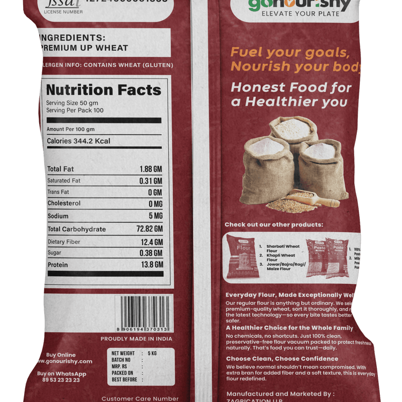 100% Whole Wheat Flour – 5 Kg - Flour - gonourishy estore