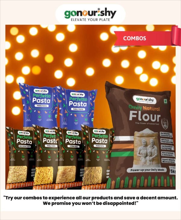 gonourishy 100% sharbati aata / flour and sooji / semolina pasta combo 777 product image celebration lighting backdrop