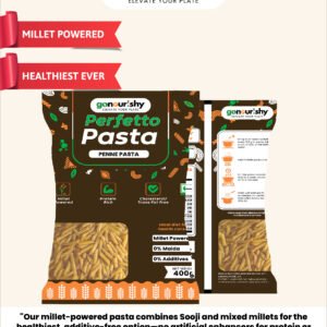 gonourishy 100% sooji pasta peene shaped with healthy millets product image plain backdrop front view